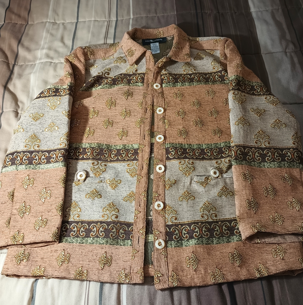 Sag Harbor‎ VTG Tapestry Fall Colors Gold Patterned Jacket 12